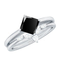 0.5 Carat Princess Cut Black Onyx Solitaire Rings Set with Diamond Enhancer