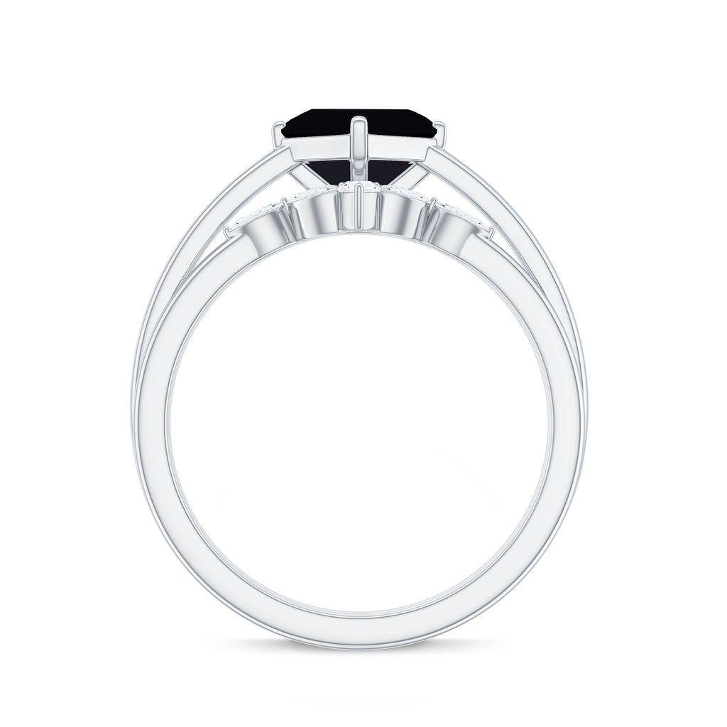 0.5 Carat Princess Cut Black Onyx Solitaire Rings Set with Diamond Enhancer