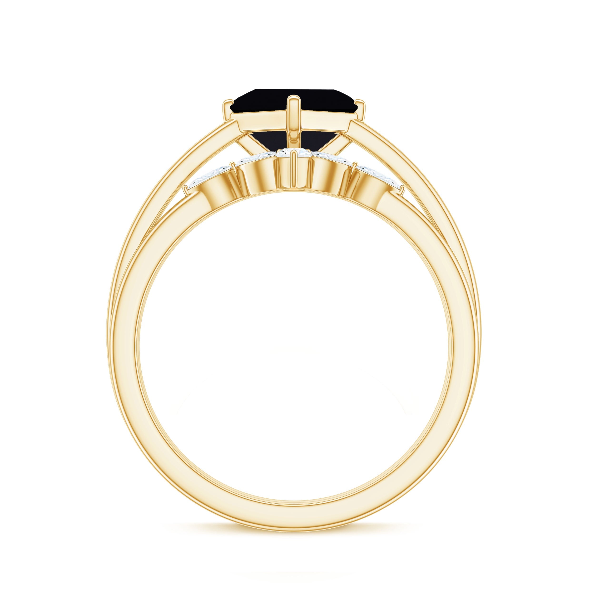 0.5 Carat Princess Cut Black Onyx Solitaire Rings Set with Diamond Enhancer