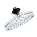 0.5 Carat Princess Cut Black Onyx Floral Ring Set with Diamond Band