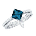 1 Carat Princess Cut London Blue Topaz and Diamond Wedding Ring Set