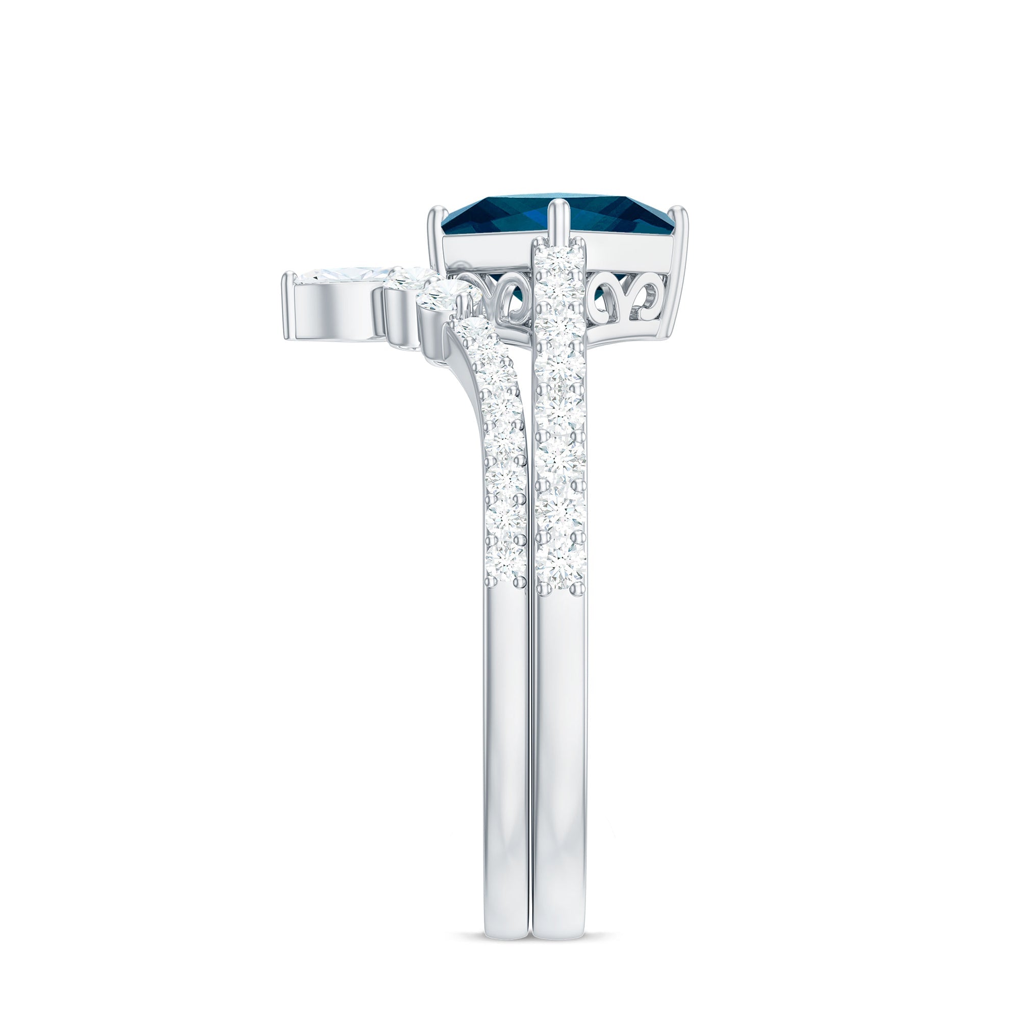 1 Carat Princess Cut London Blue Topaz and Diamond Wedding Ring Set