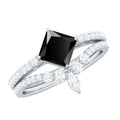 0.5 Carat Princess Cut Black Onyx Designer Wedding Rings Set with Moissanite