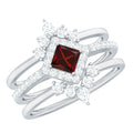 1.4 Carat Natural Garnet Diamond 3 Piece Bridal Ring Set
