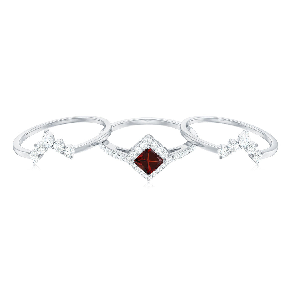 1.4 Carat Natural Garnet Diamond 3 Piece Bridal Ring Set
