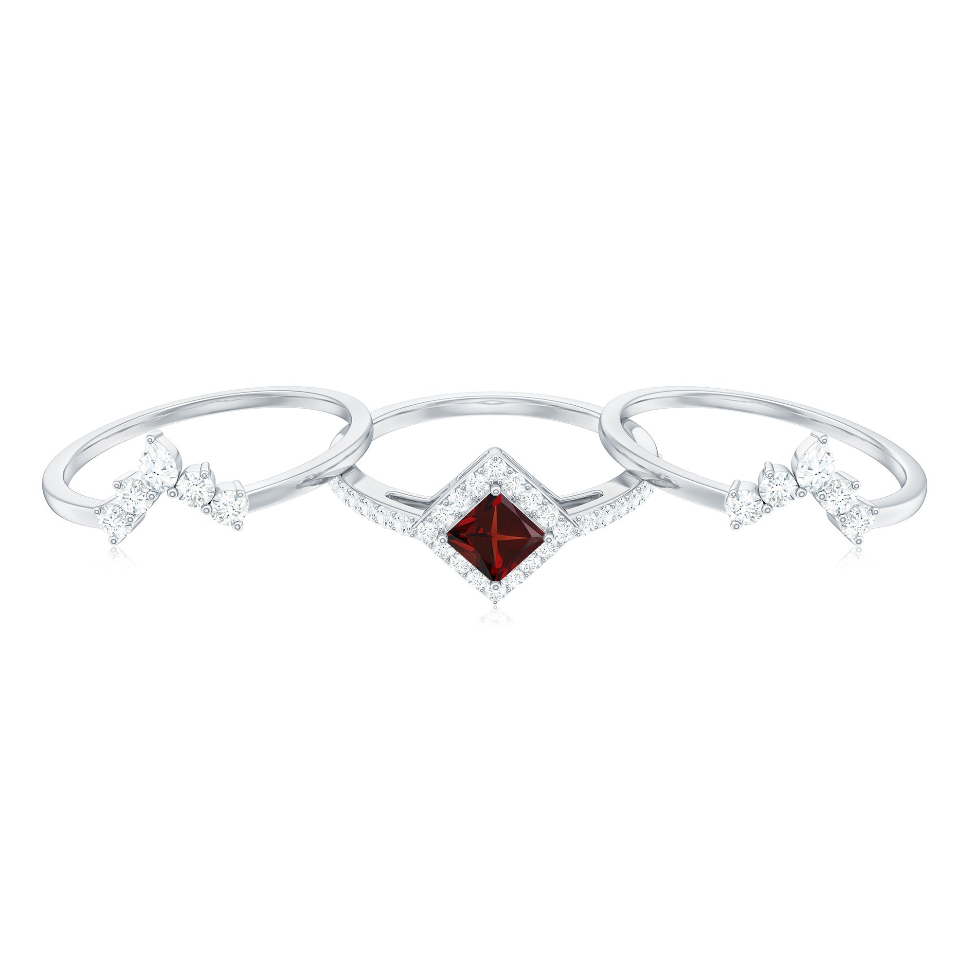 1.4 Carat Natural Garnet Diamond 3 Piece Bridal Ring Set