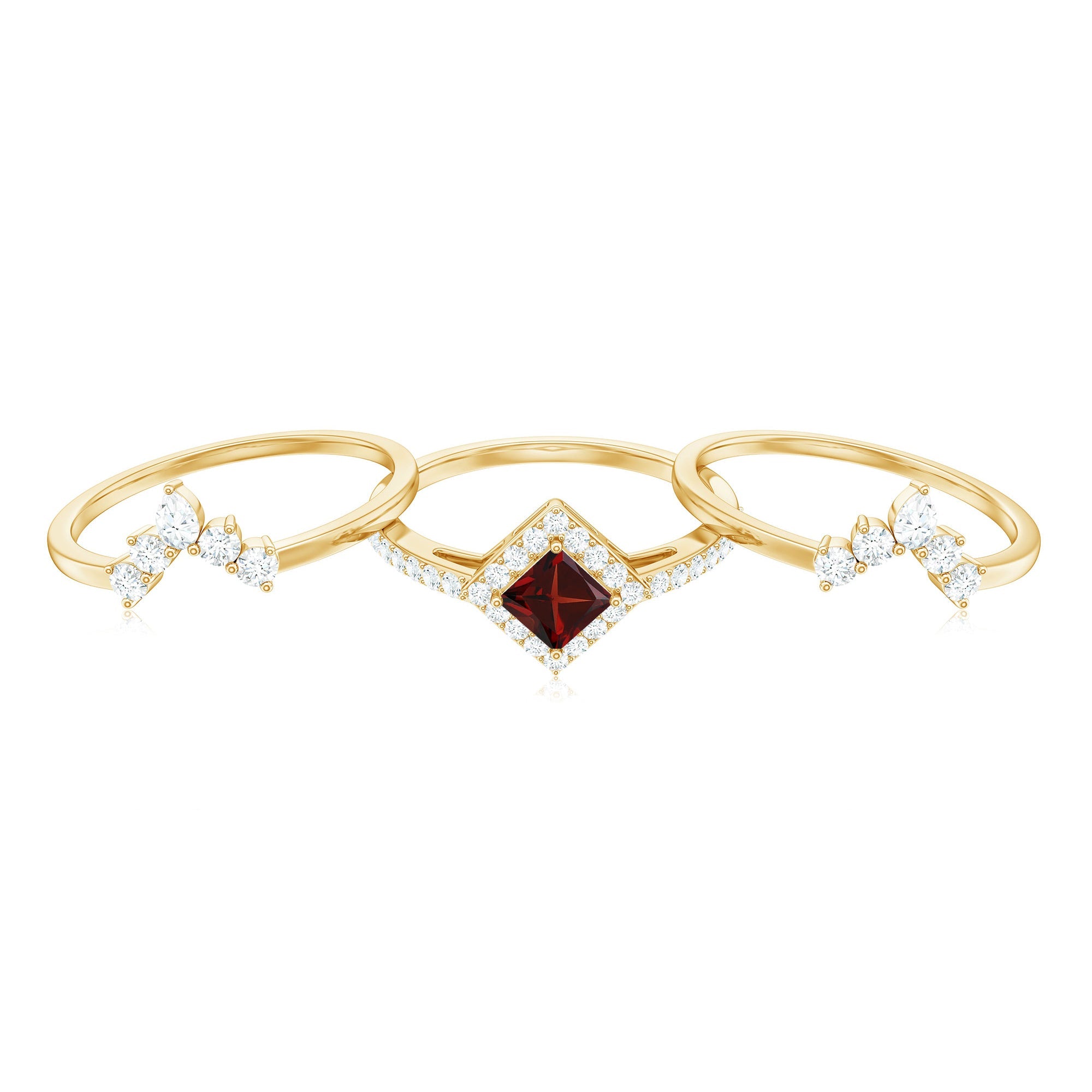 1.4 Carat Natural Garnet Diamond 3 Piece Bridal Ring Set