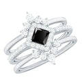 Certified 0.5 Carat Princess Cut Black Onyx Wedding Ring Set with Moissanite Band