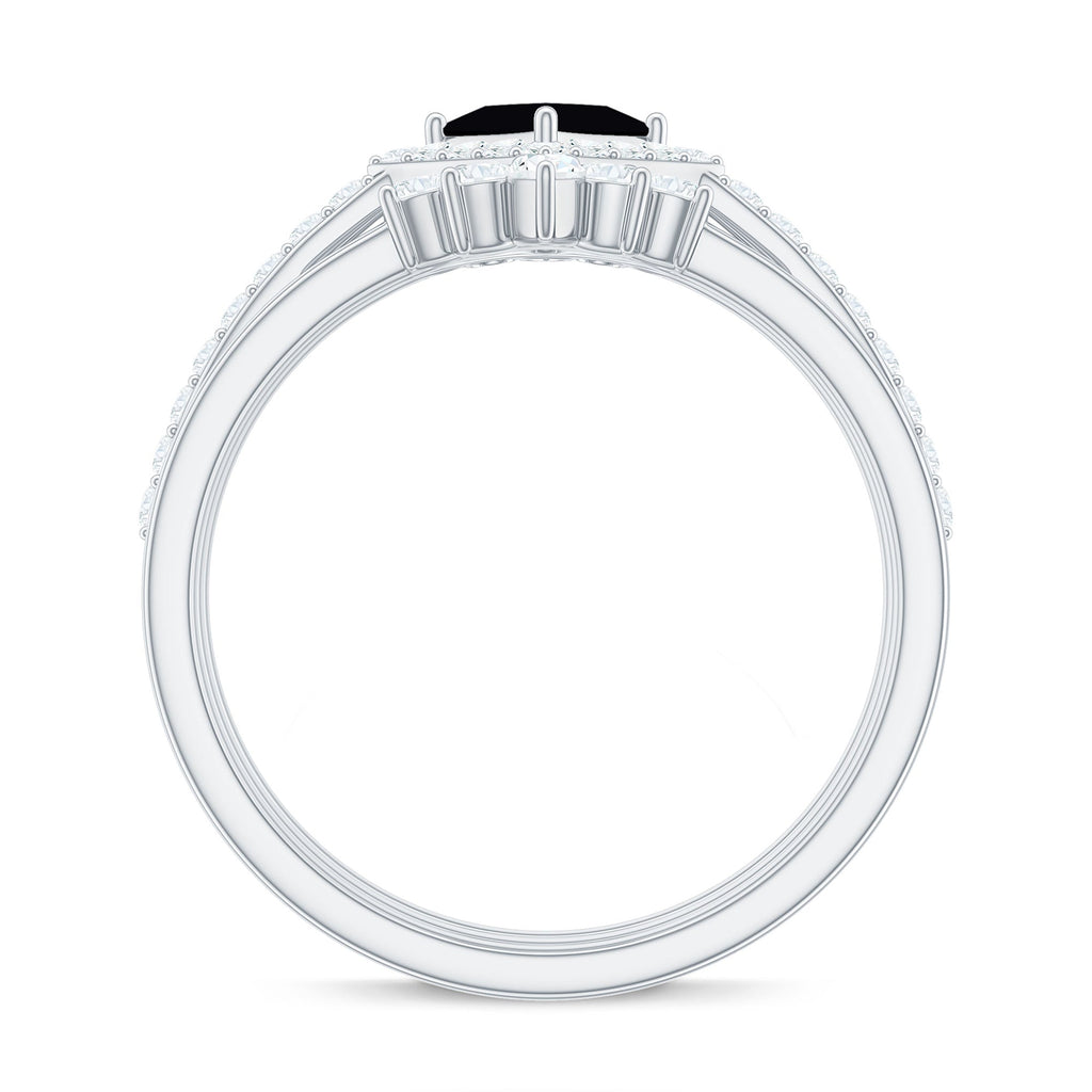 Certified 0.5 Carat Princess Cut Black Onyx Wedding Ring Set with Moissanite Band