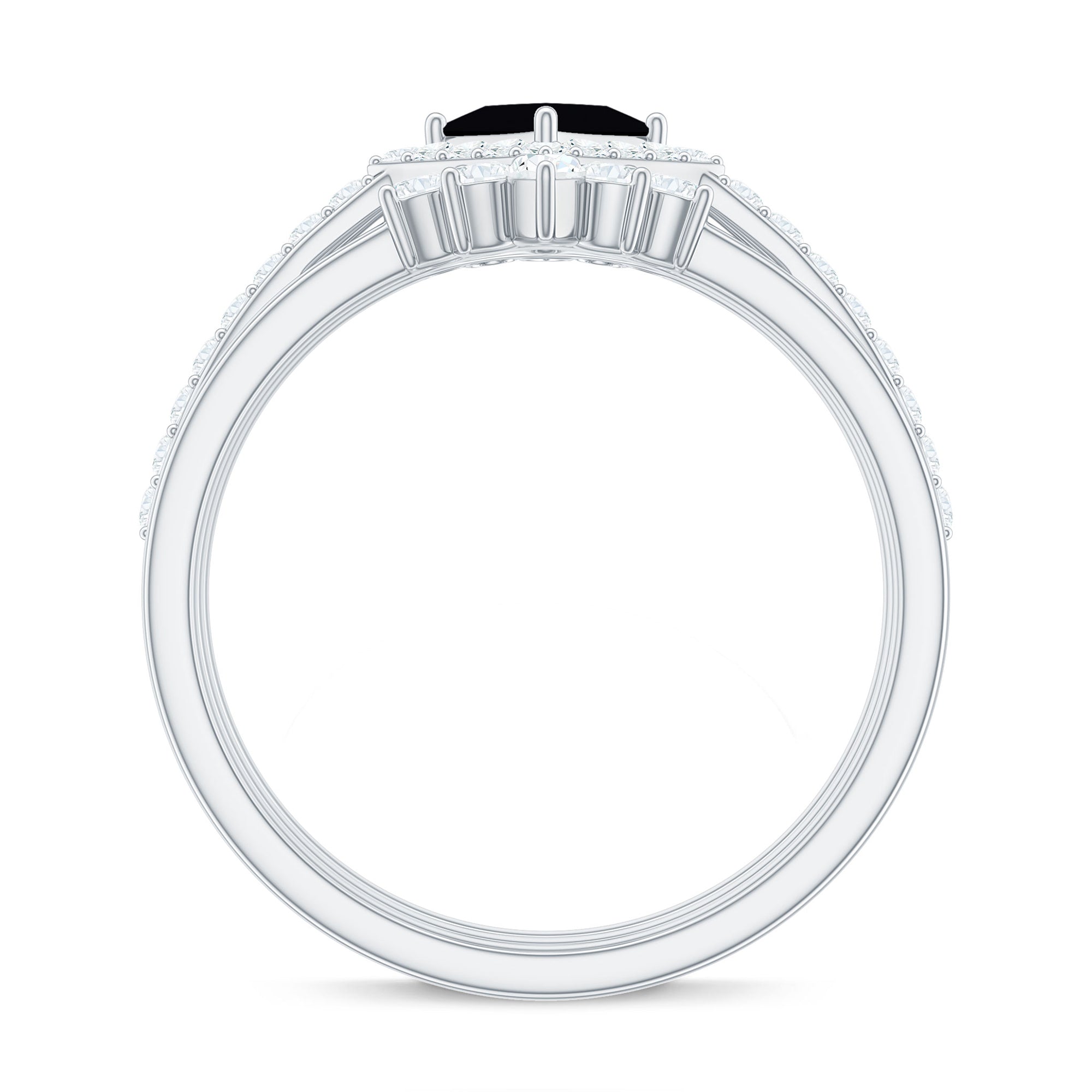 Certified 0.5 Carat Princess Cut Black Onyx Wedding Ring Set with Moissanite Band