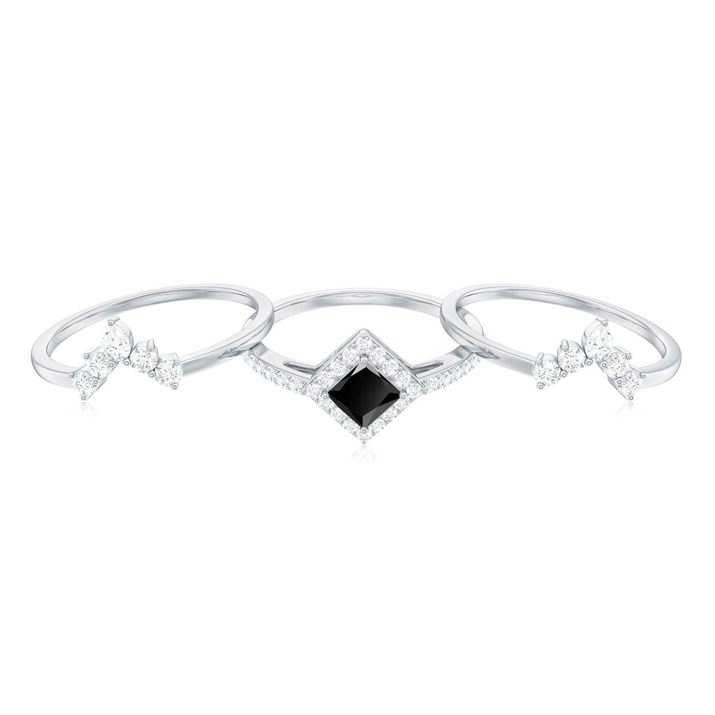Certified 0.5 Carat Princess Cut Black Onyx Wedding Ring Set with Moissanite Band