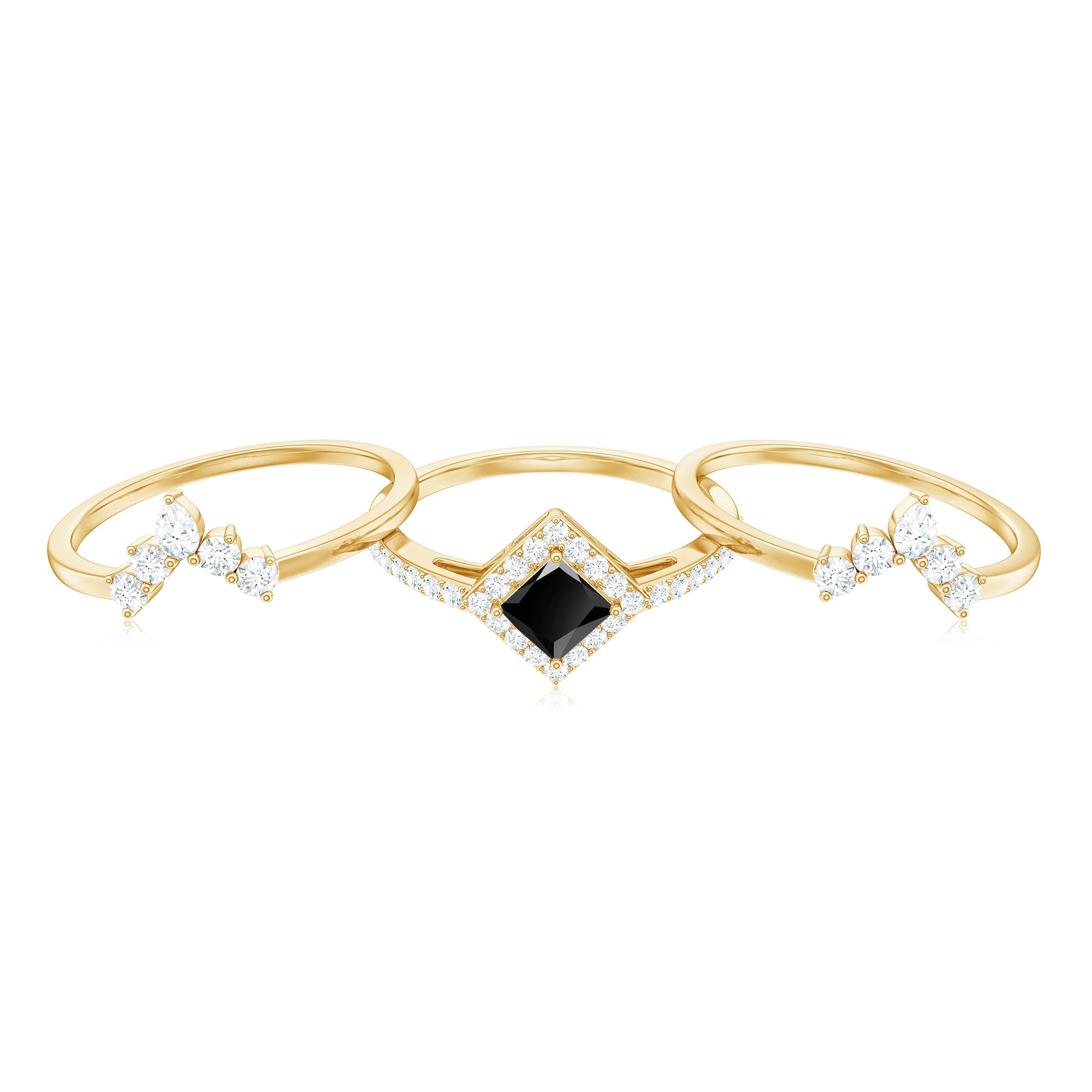 Certified 0.5 Carat Princess Cut Black Onyx Wedding Ring Set with Moissanite Band