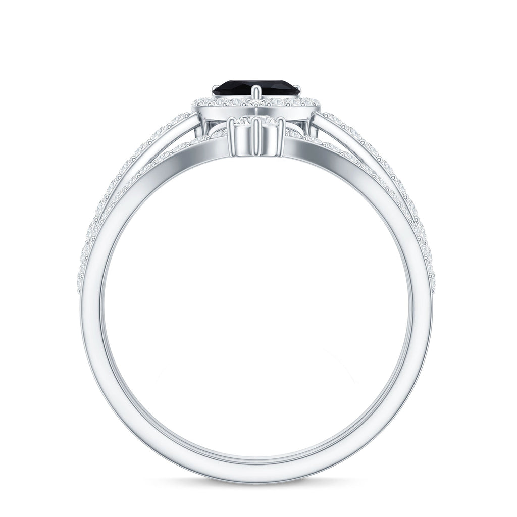 Created Black Diamond Heart Engagement Ring Set with Diamond