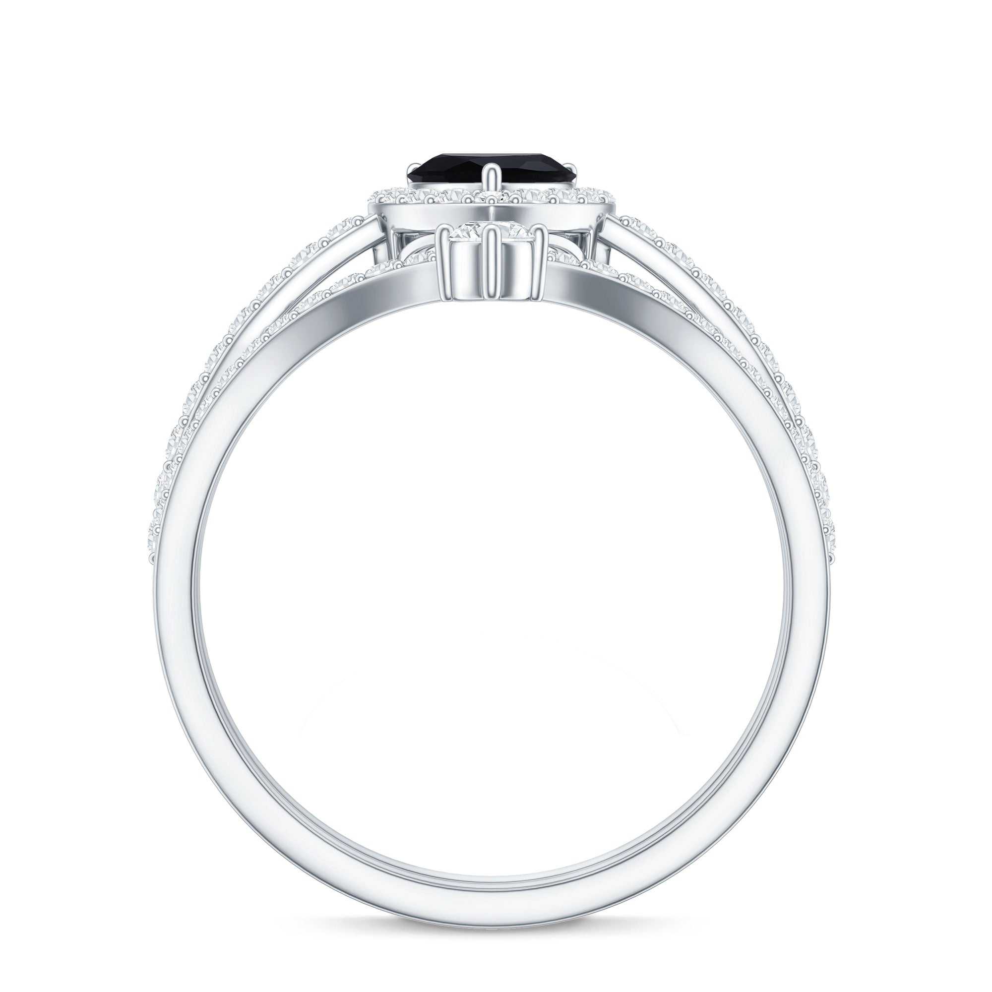 Created Black Diamond Heart Engagement Ring Set with Diamond