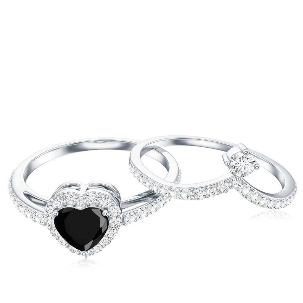Created Black Diamond Heart Engagement Ring Set with Diamond