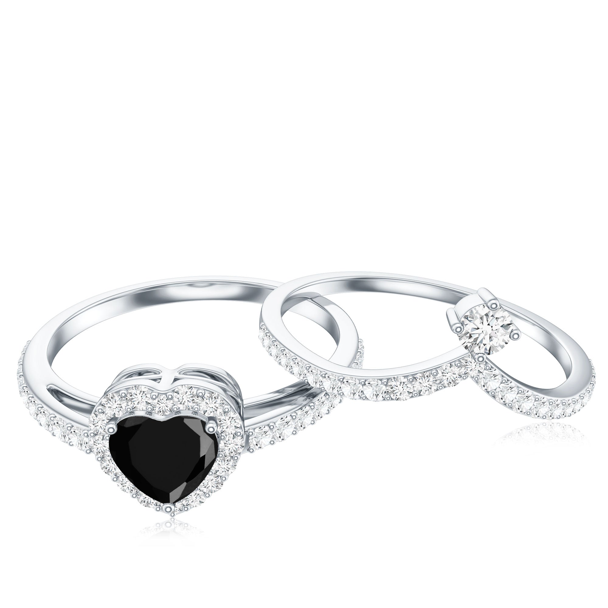 Created Black Diamond Heart Engagement Ring Set with Diamond