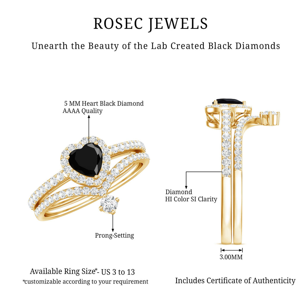 Created Black Diamond Heart Engagement Ring Set with Diamond