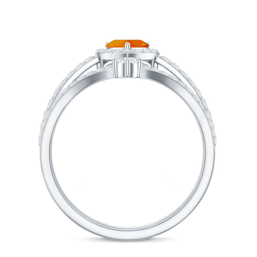 Heart Shape Fire Opal Ring Set with Moissanite