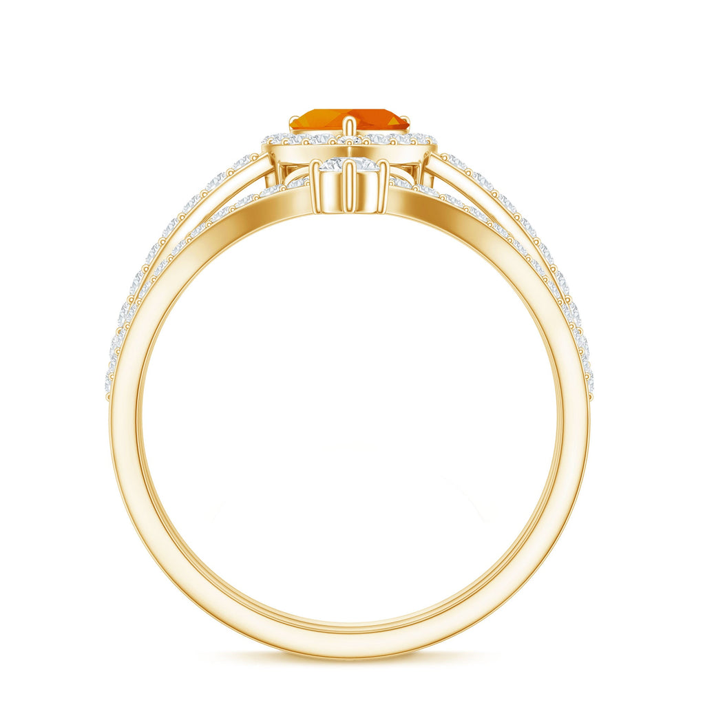 Heart Shape Fire Opal Ring Set with Moissanite