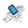 0.7 Carat Emerald Cut London Blue Topaz Solitaire Ring Set with Diamond