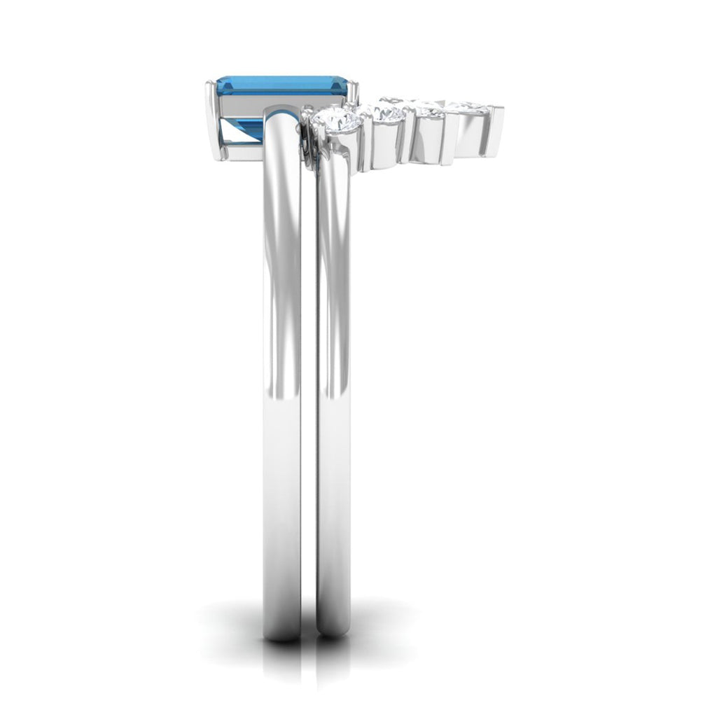 0.7 Carat Emerald Cut London Blue Topaz Solitaire Ring Set with Diamond