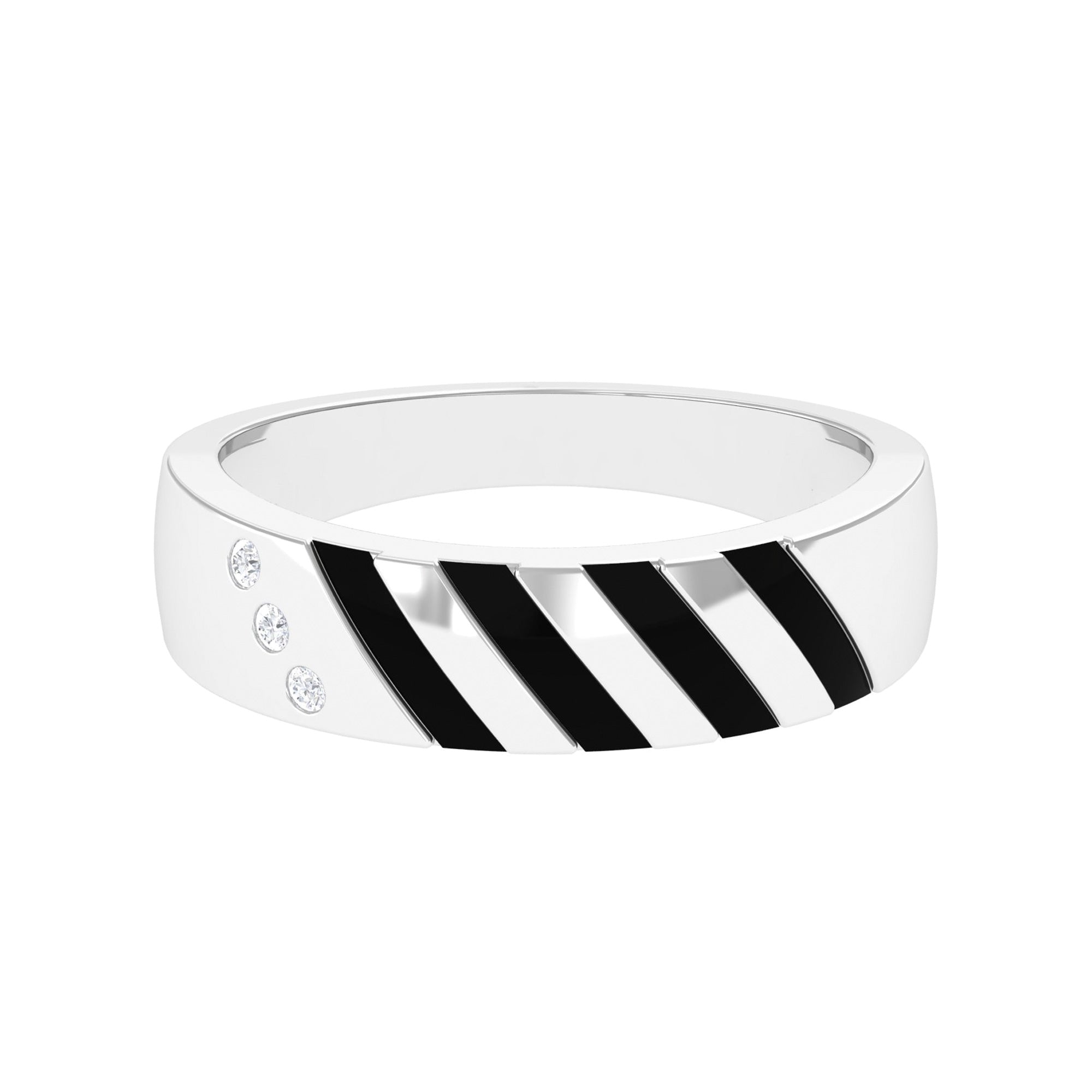 Real Diamond Enamel Band Ring in Flush Setting