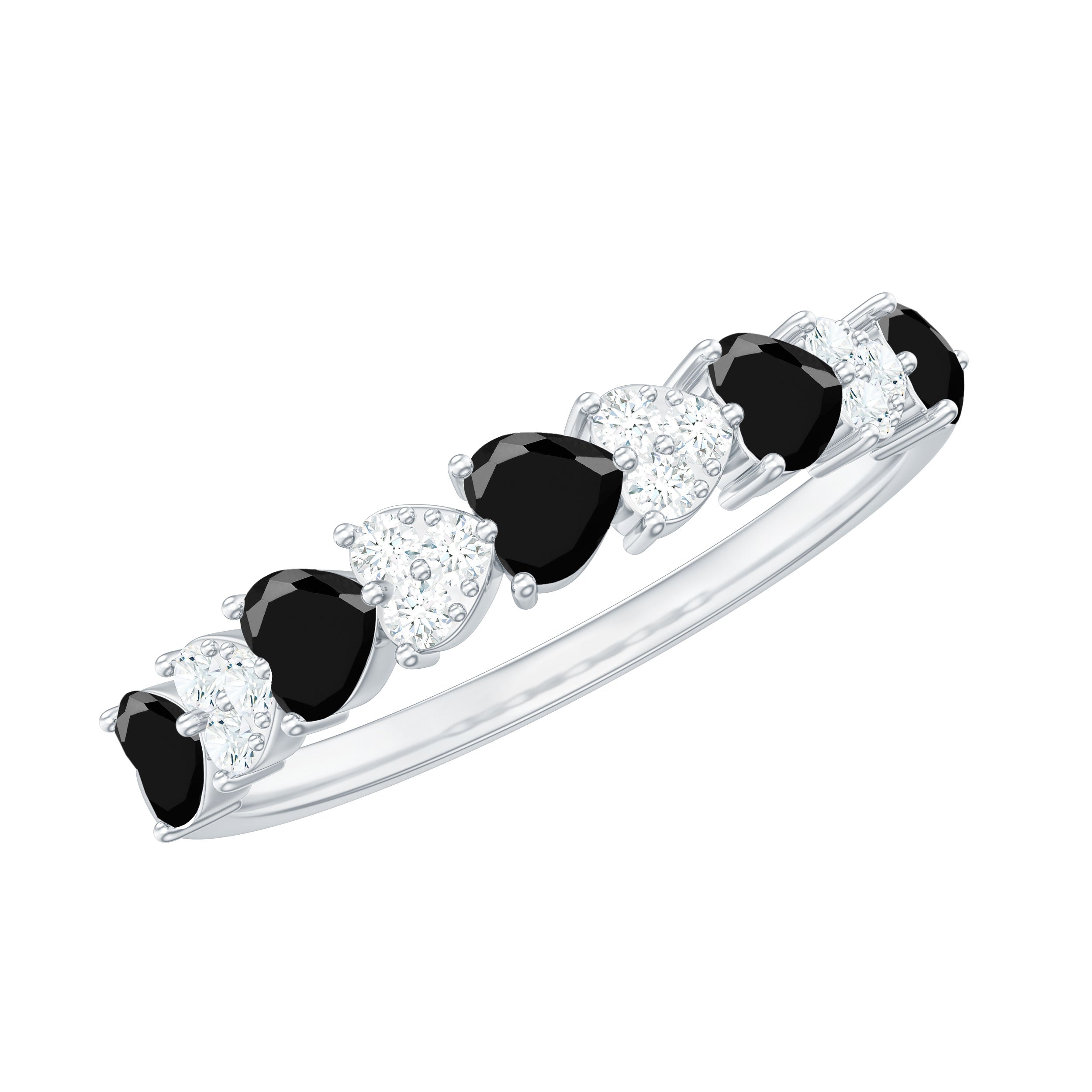 Lab Created Black Diamond Heart Half Eternity Ring with Diamond