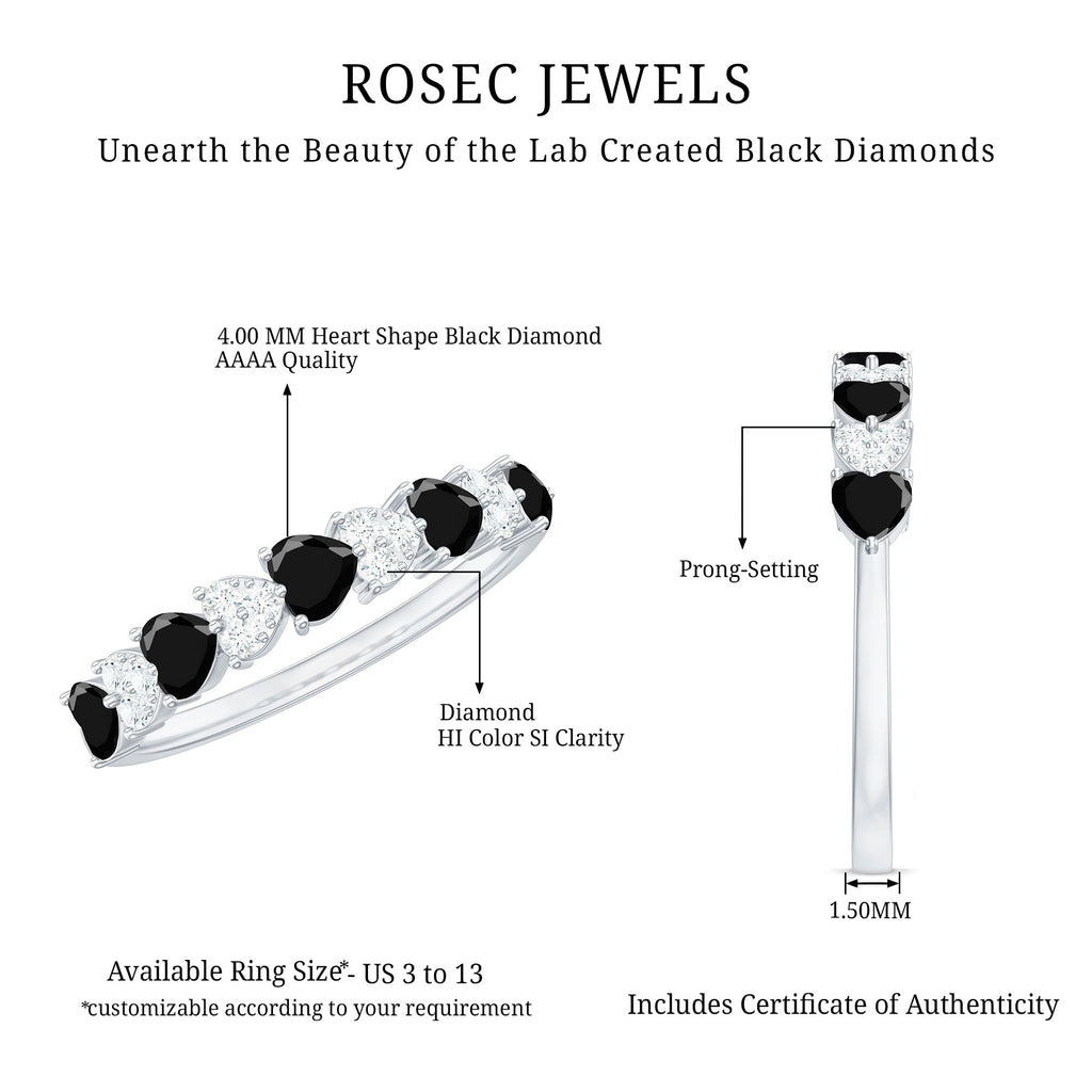 Lab Created Black Diamond Heart Half Eternity Ring with Diamond