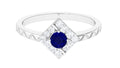 0.4 Carat Minimal Blue Sapphire and Diamond Ring with Textured Details