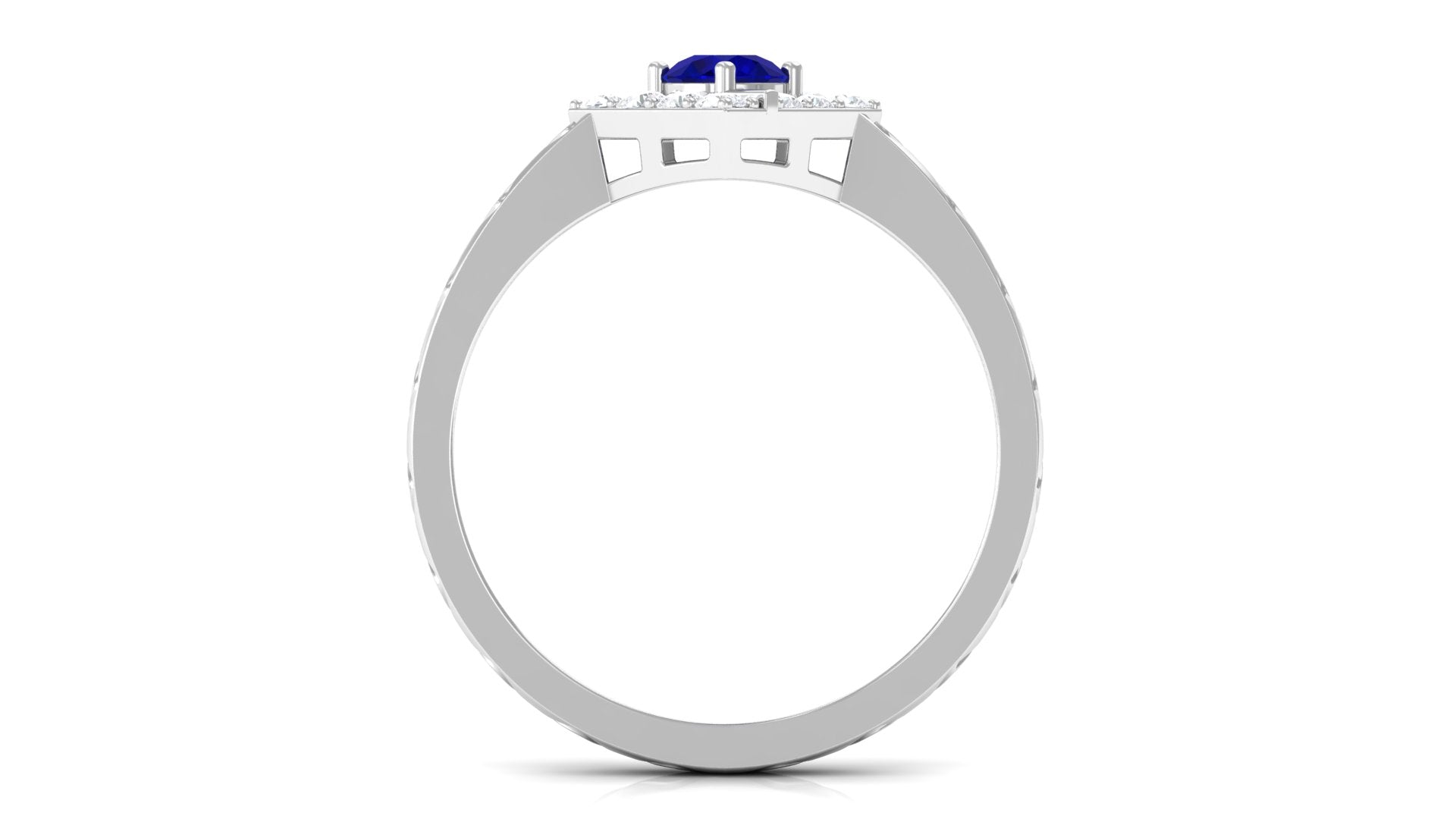 0.4 Carat Minimal Blue Sapphire and Diamond Ring with Textured Details