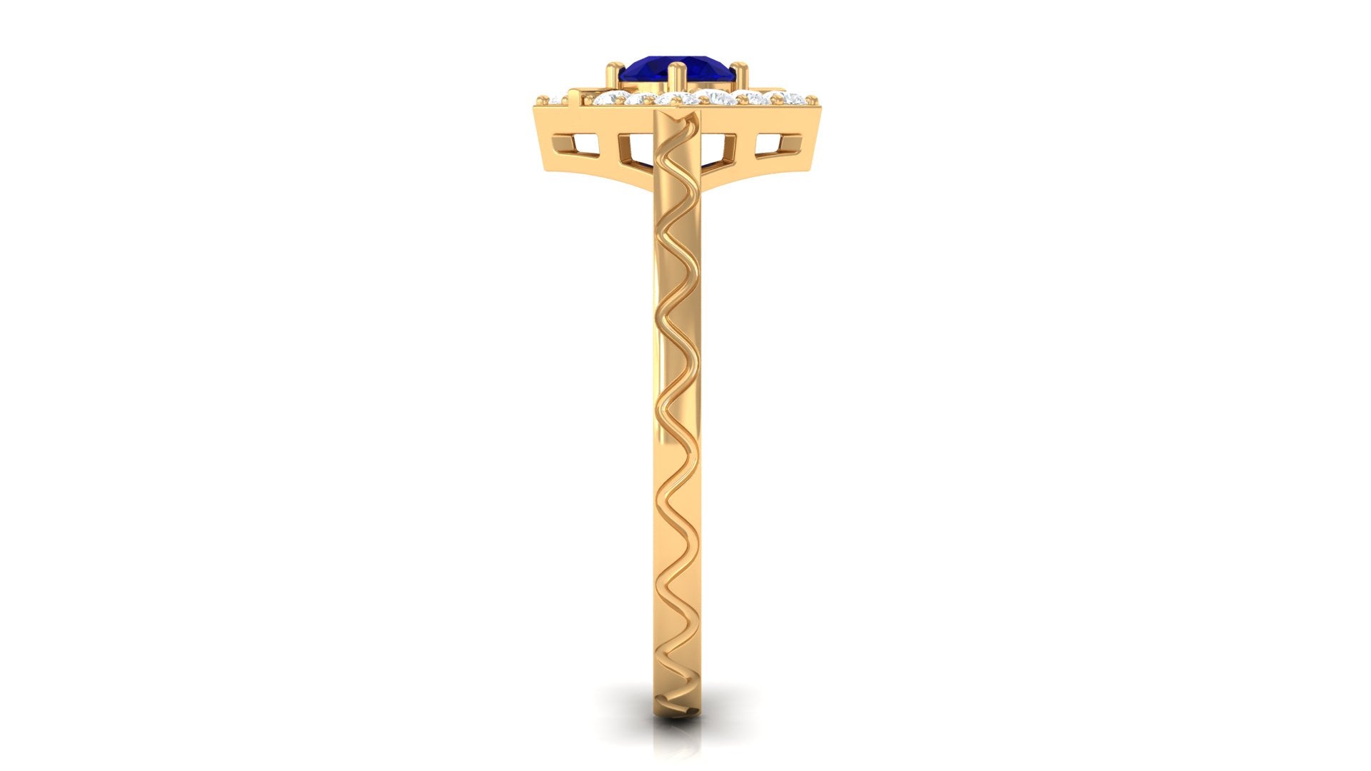 0.4 Carat Minimal Blue Sapphire and Diamond Ring with Textured Details