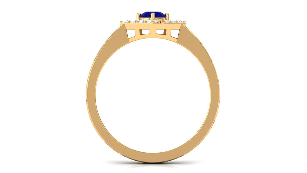 0.4 Carat Minimal Blue Sapphire and Diamond Ring with Textured Details