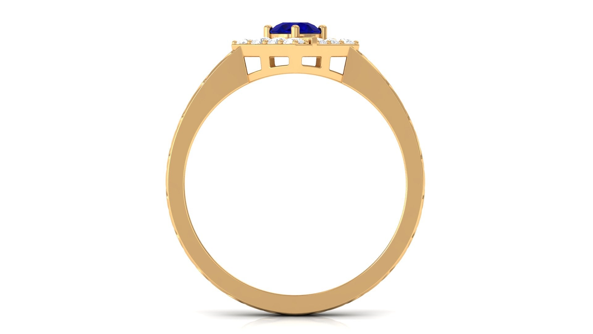 0.4 Carat Minimal Blue Sapphire and Diamond Ring with Textured Details