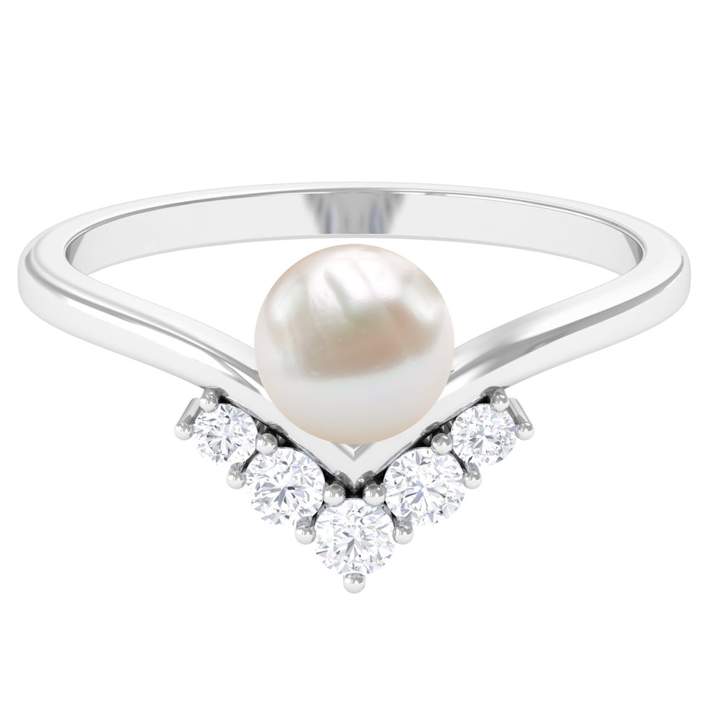Cultured 2.2 Carat Freshwater Pearl Chevron Engagement Ring with Diamond