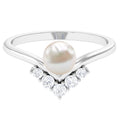 Cultured 2.2 Carat Freshwater Pearl Chevron Engagement Ring with Diamond