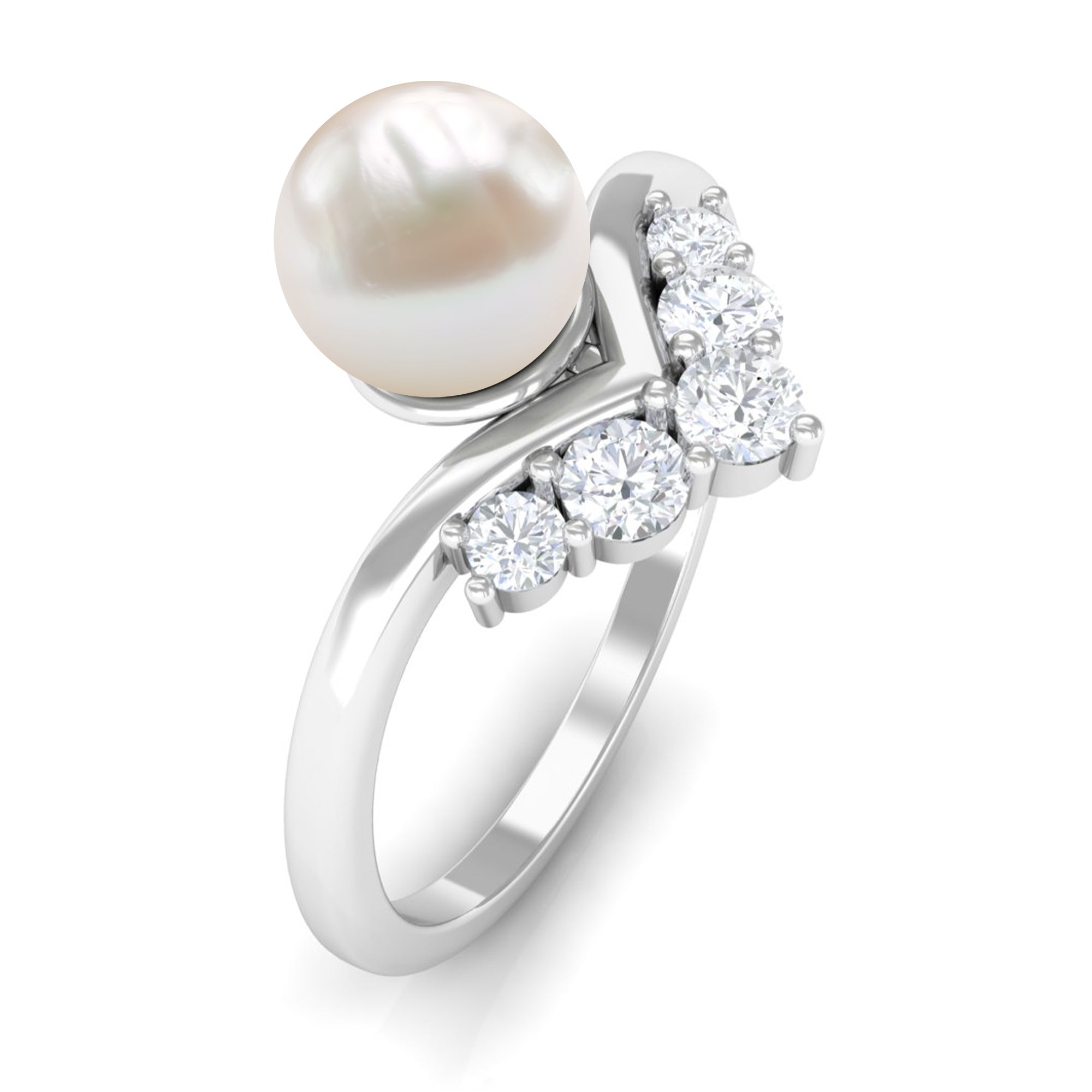 Cultured 2.2 Carat Freshwater Pearl Chevron Engagement Ring with Diamond