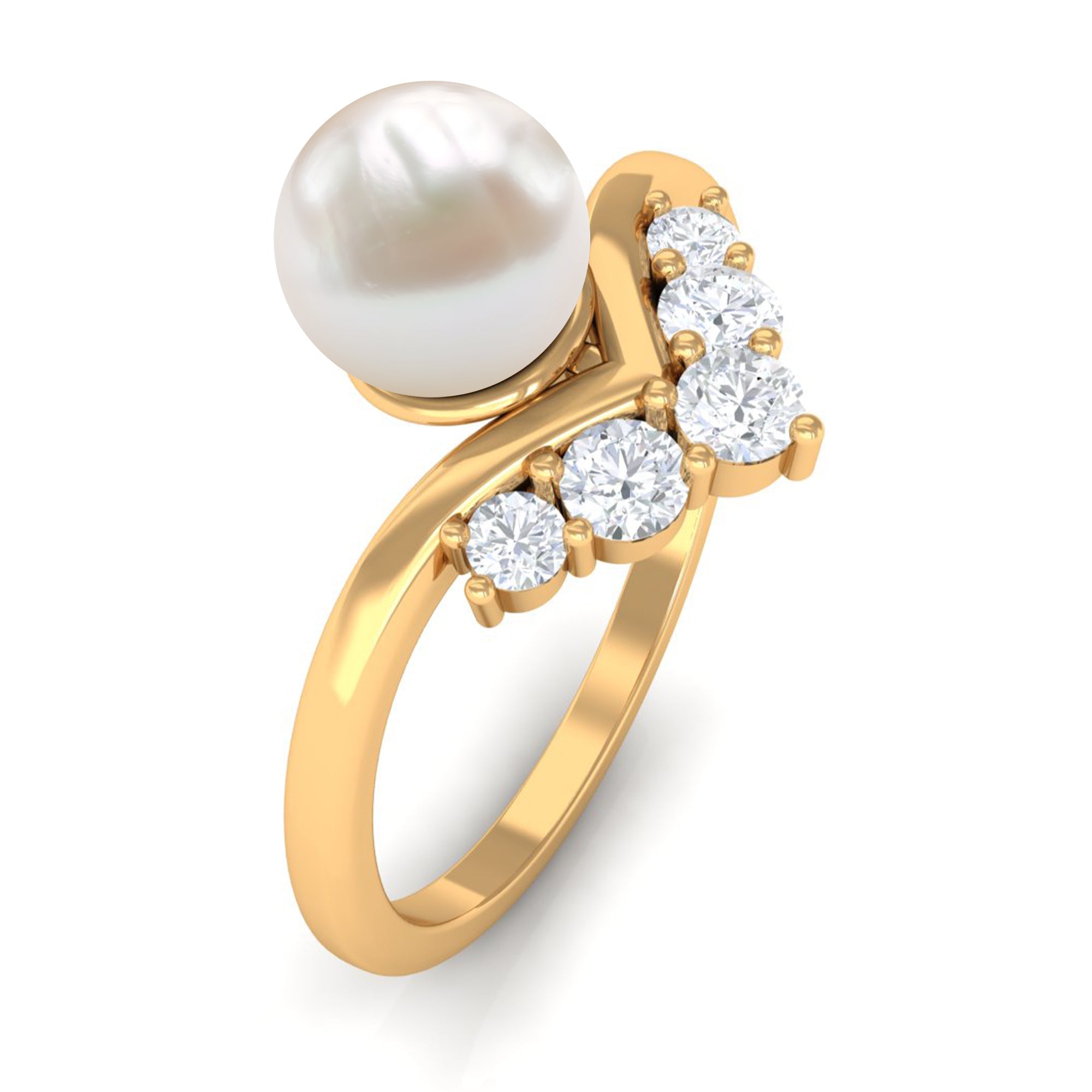 Cultured 2.2 Carat Freshwater Pearl Chevron Engagement Ring with Diamond