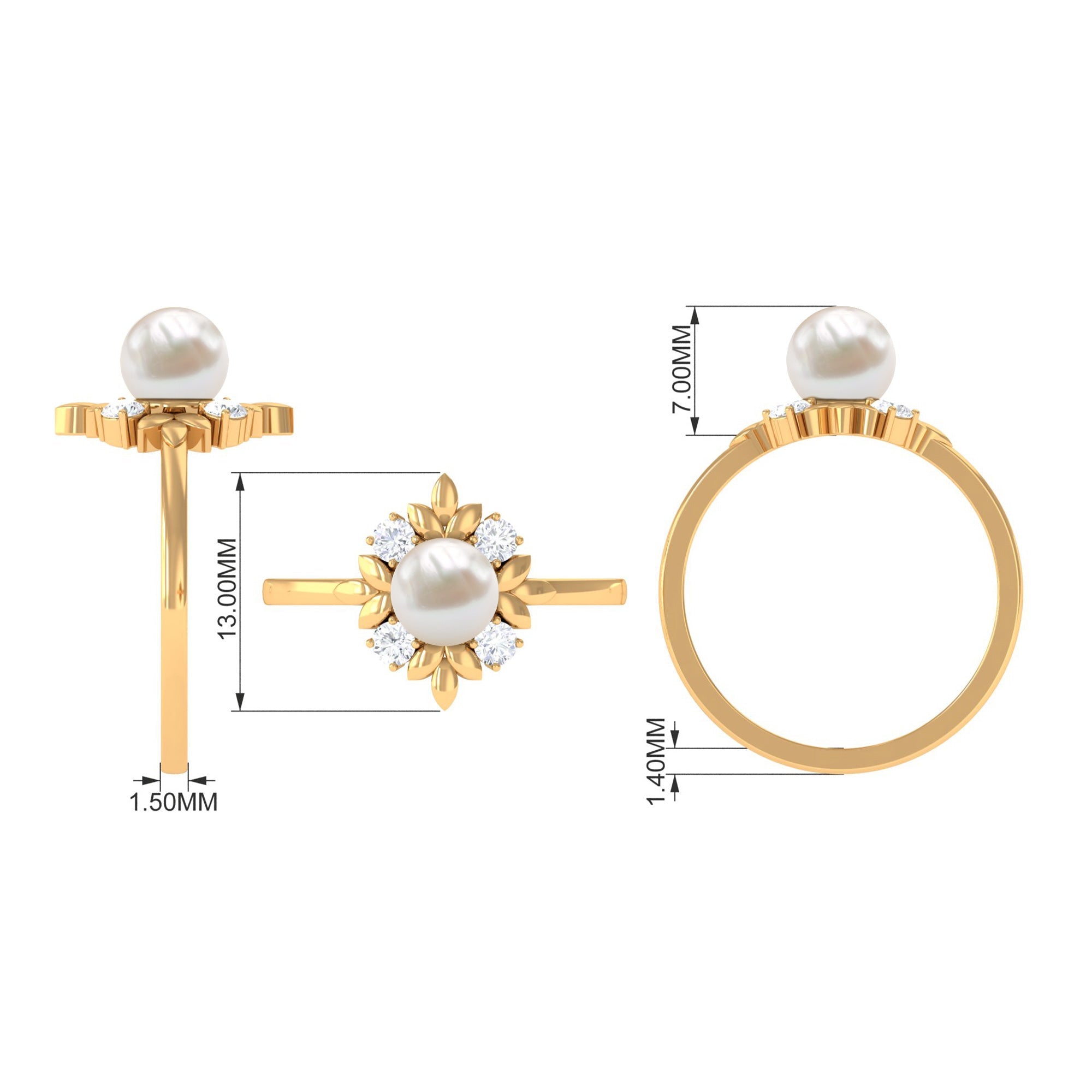 Nature Inspired 2.2 Carat Freshwater Pearl Engagement Ring with Diamond