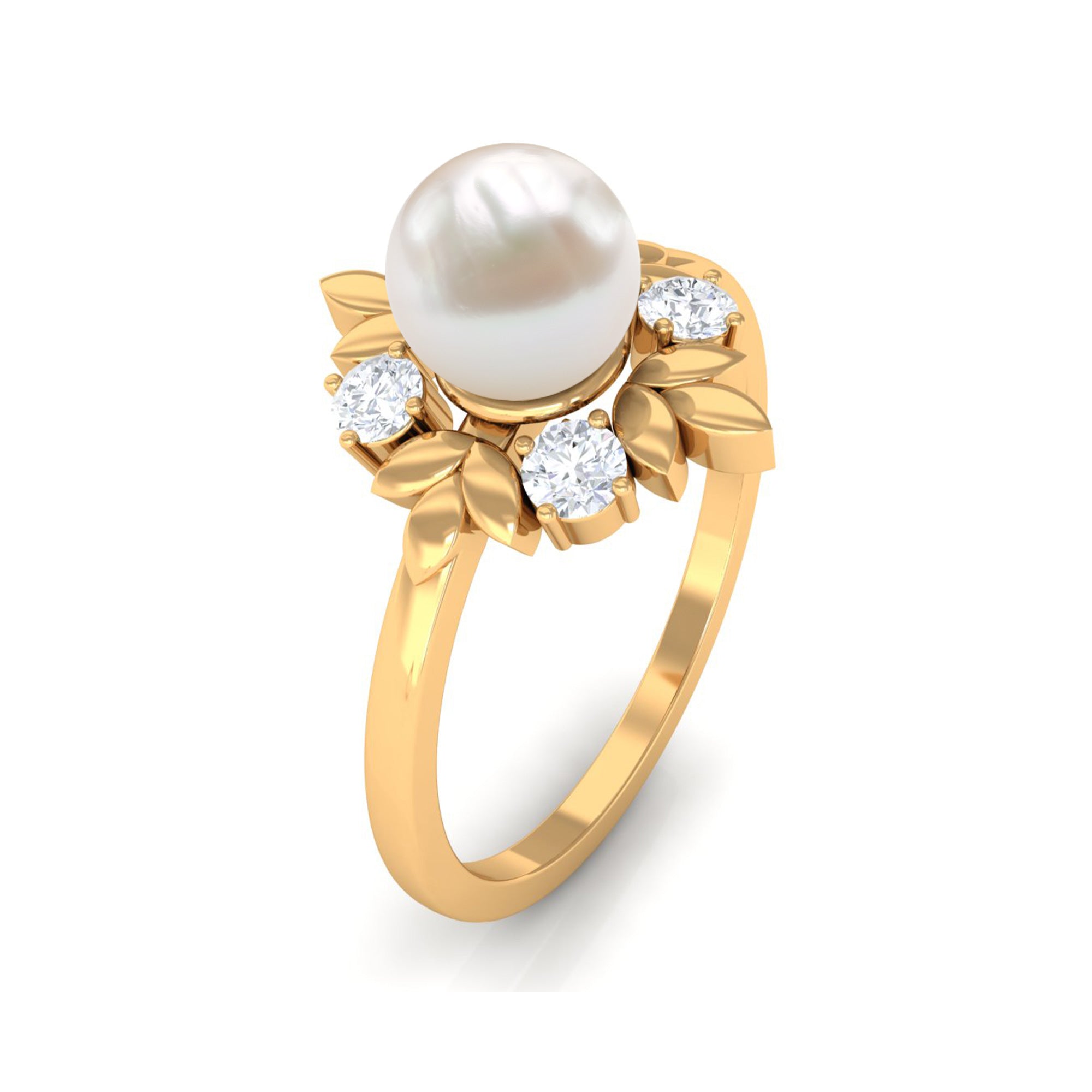 Nature Inspired 2.2 Carat Freshwater Pearl Engagement Ring with Diamond