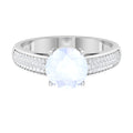 0.8 Carat Moonstone Solitaire and Diamond Side Stone Engagement Ring
