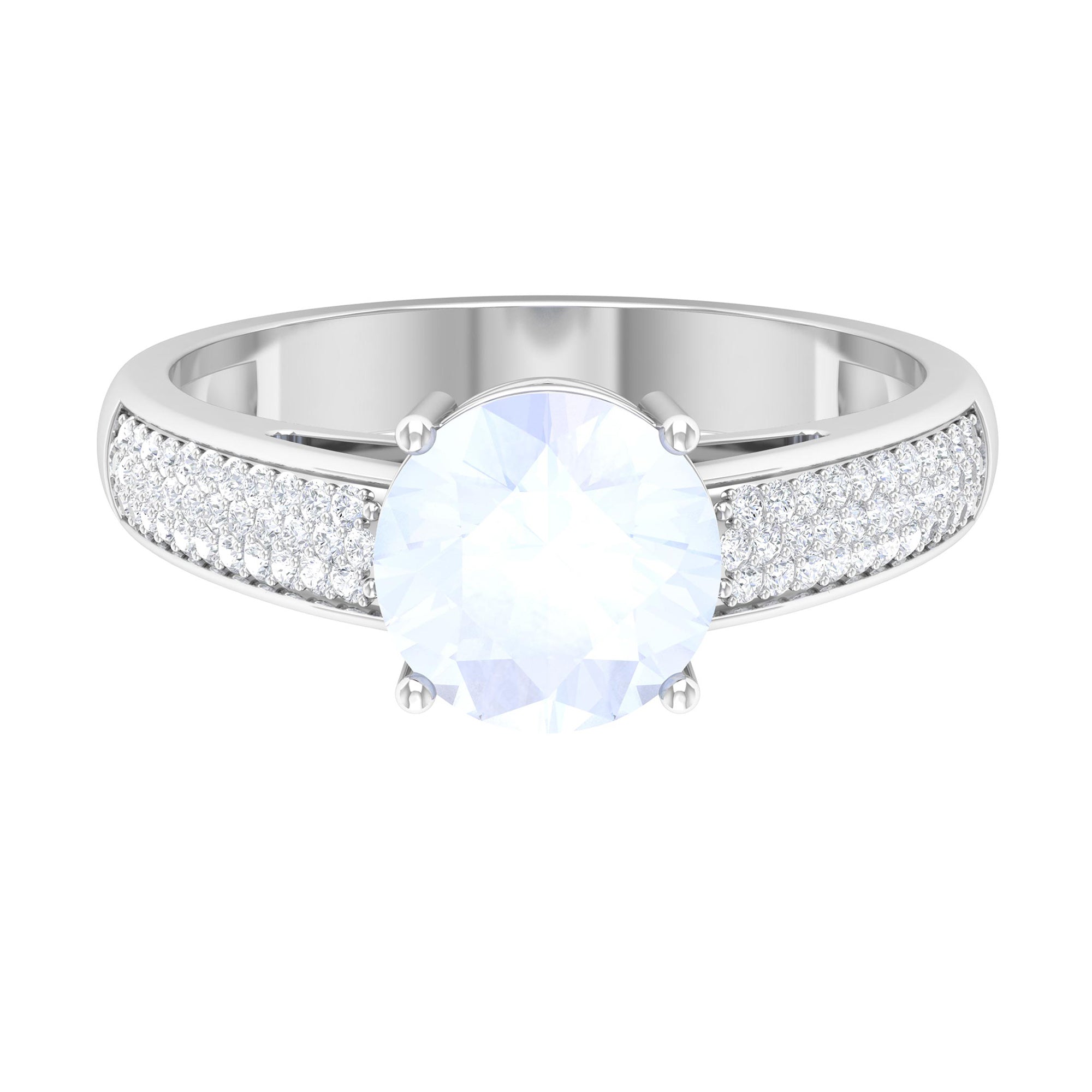 0.8 Carat Moonstone Solitaire and Diamond Side Stone Engagement Ring