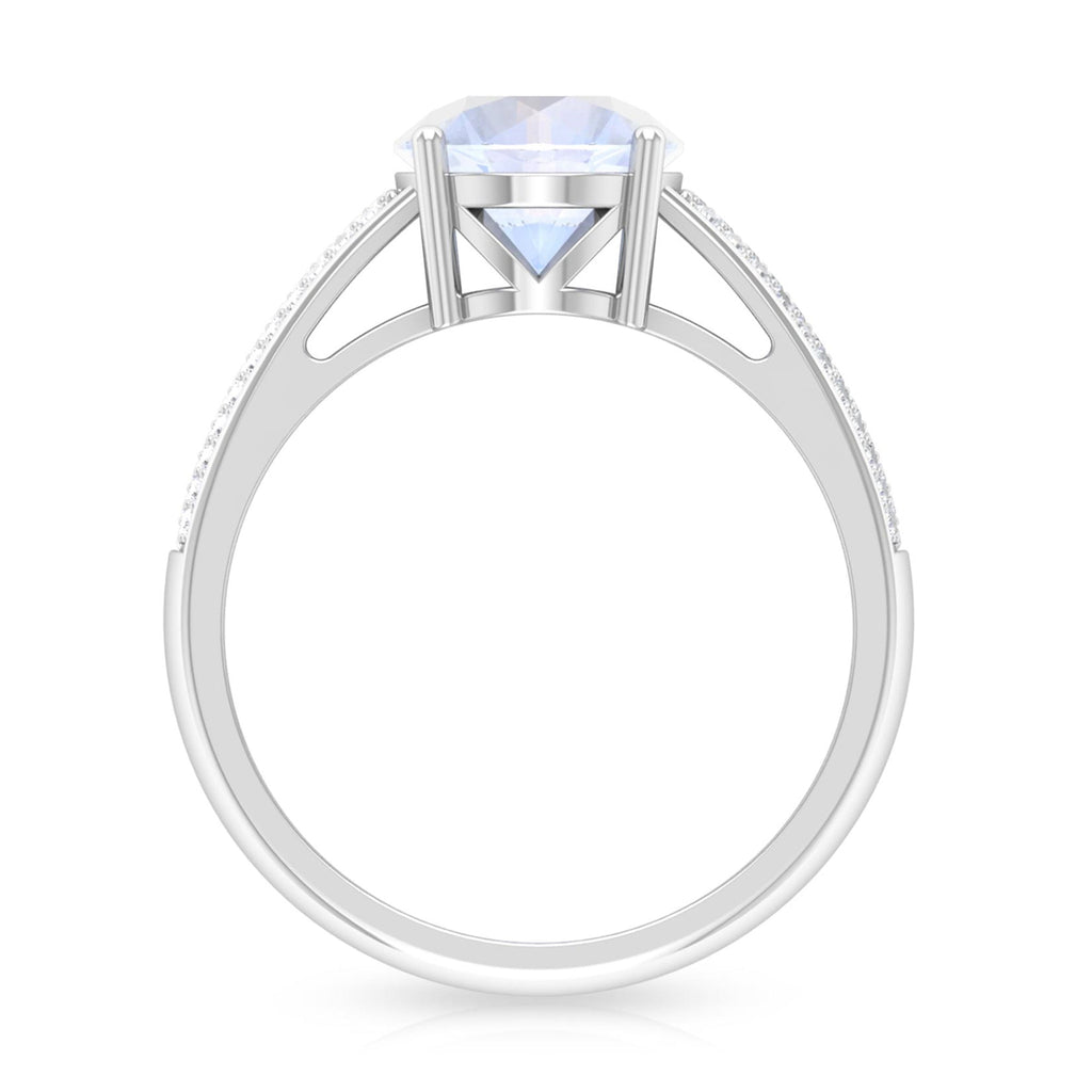 0.8 Carat Moonstone Solitaire and Diamond Side Stone Engagement Ring