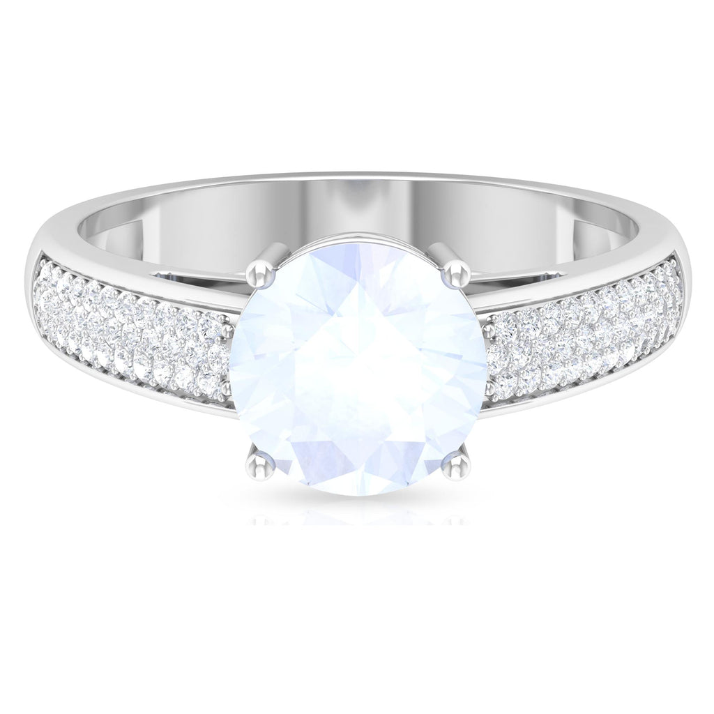 0.8 Carat Moonstone Solitaire and Diamond Side Stone Engagement Ring