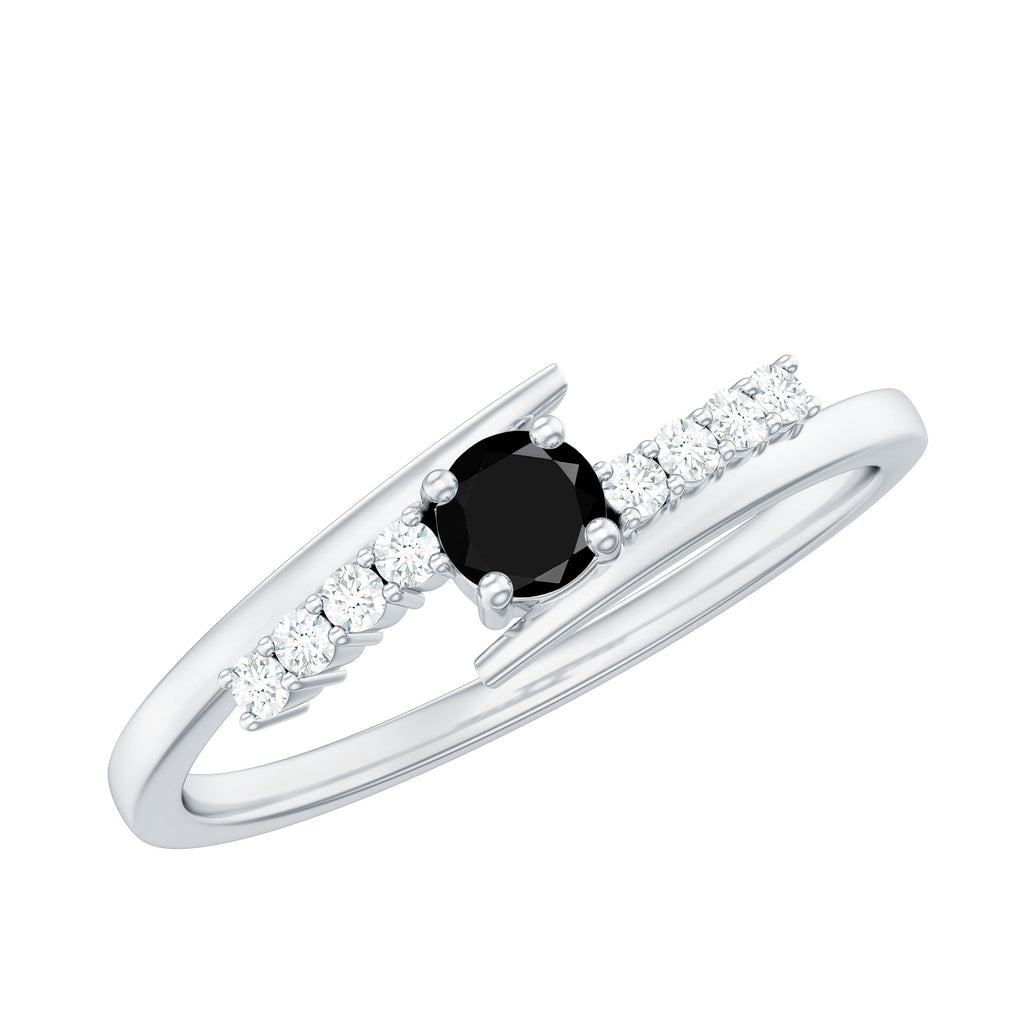 0.2 Carat Round Black Onyx Minimal Promise Ring with Diamond