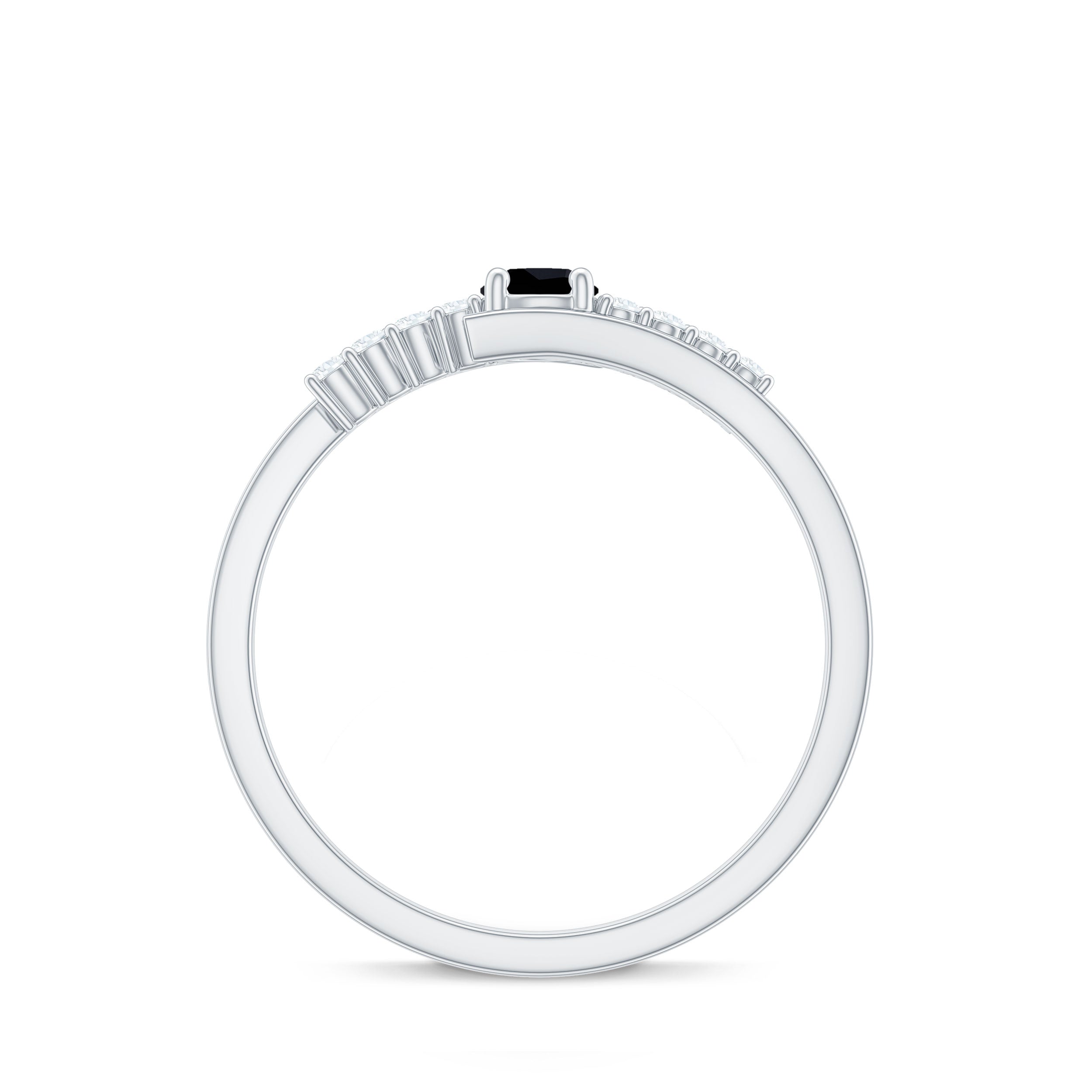 0.2 Carat Round Black Onyx Minimal Promise Ring with Diamond