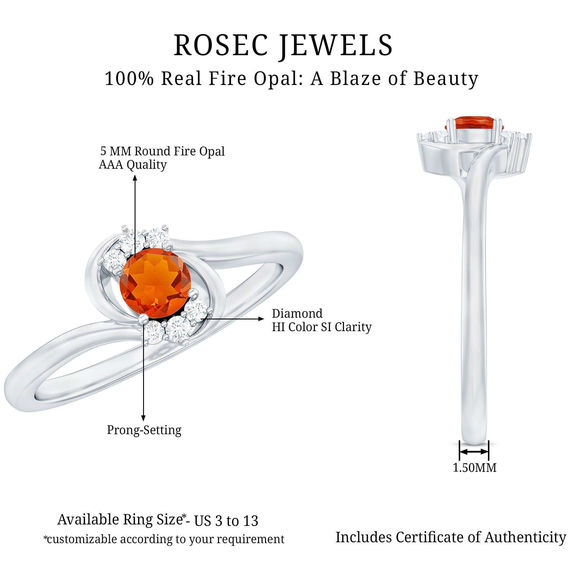 0.4 Carat Fire Opal and Diamond Bypass Promise Ring