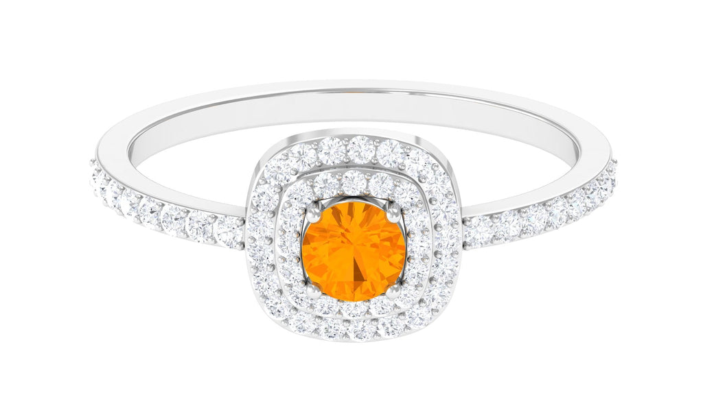 0.4 Carat Classic Fire Opal Double Halo Engagement Ring with Diamond