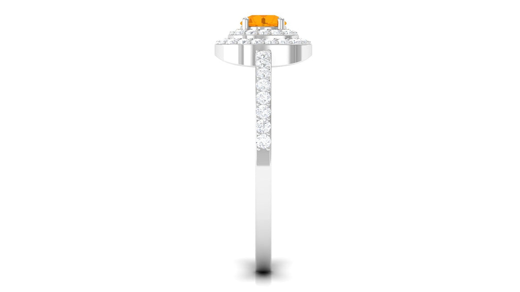 0.4 Carat Classic Fire Opal Double Halo Engagement Ring with Diamond