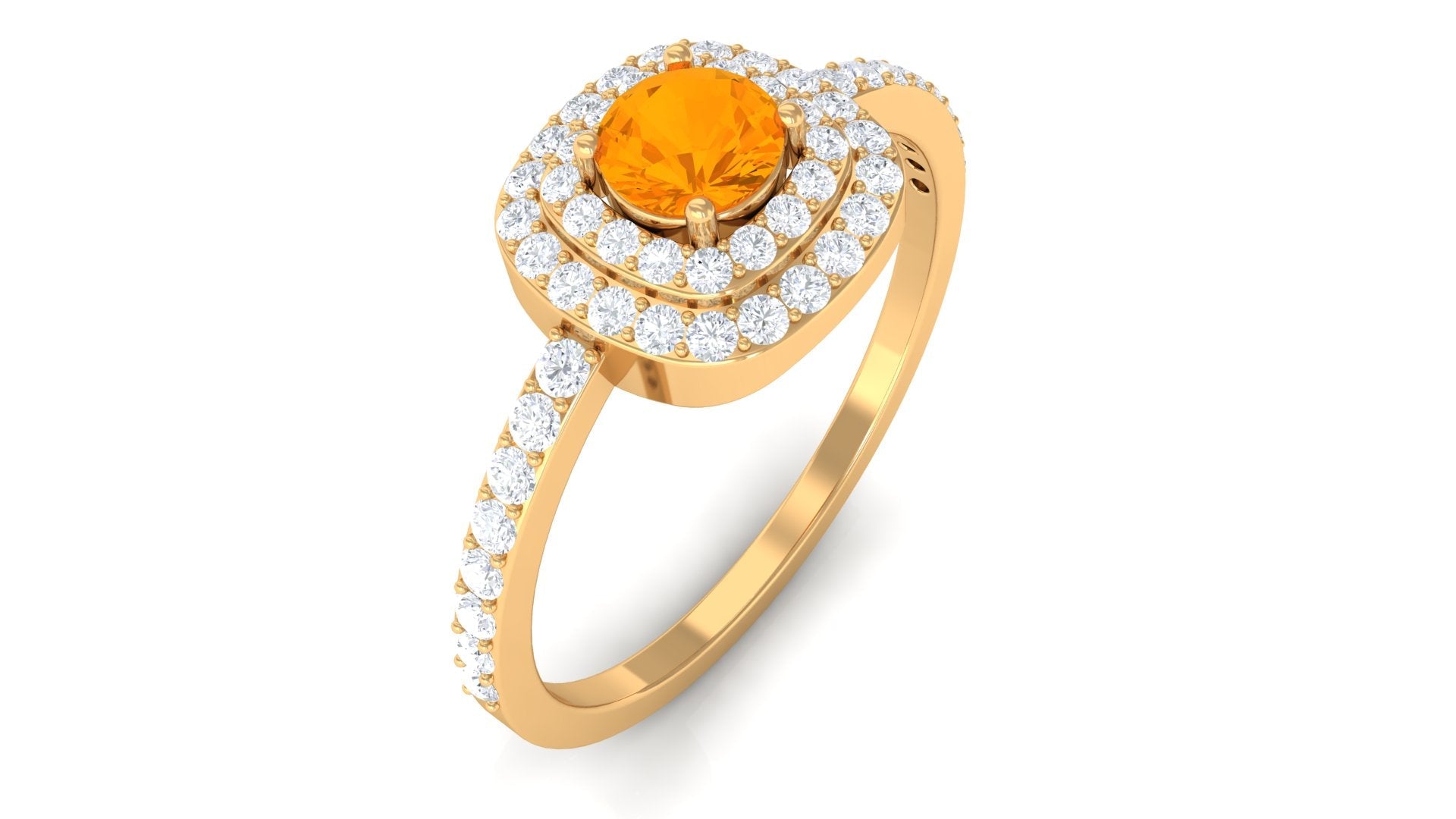 0.4 Carat Classic Fire Opal Double Halo Engagement Ring with Diamond