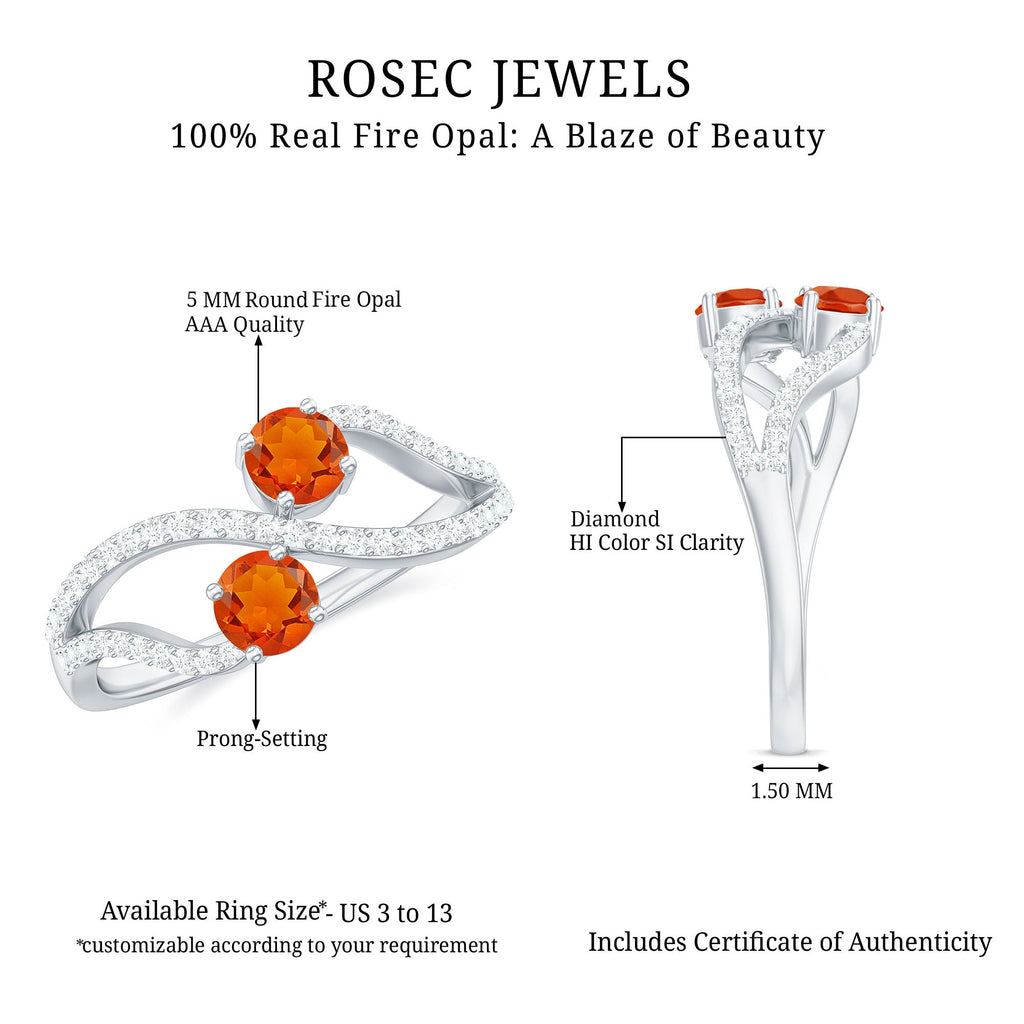 Fire Opal and Diamond Two Stone Cocktail Engagement Ring